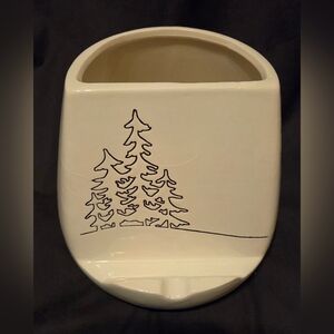 Ceramic Kitchen Utensil Crock White w Tree Design & Tablet Holder
